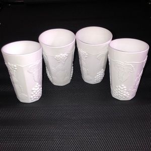 Four vintage milkglass grapevine juice glasses. Perfect condition.